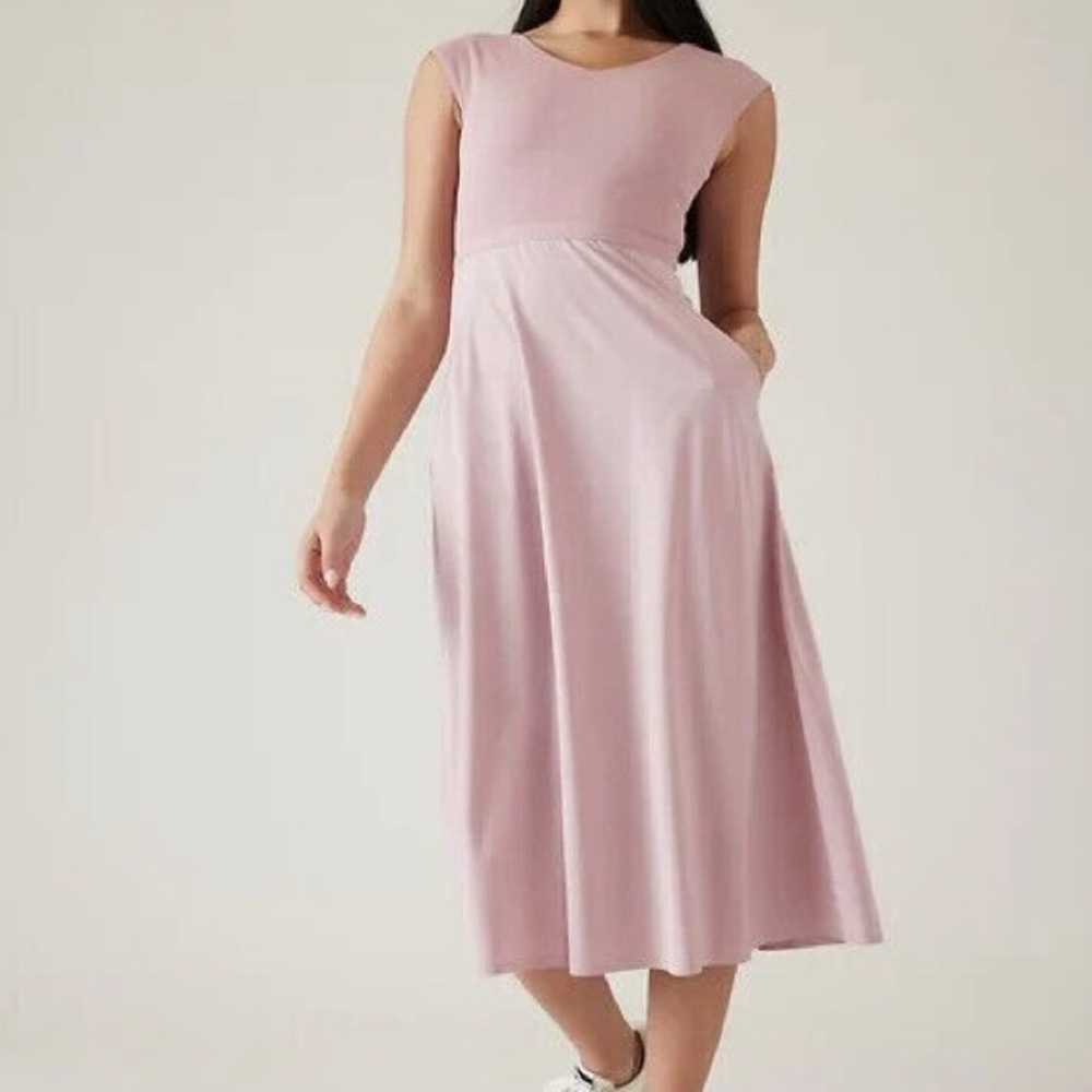Athleta Ryder Smoked Mauve Cap Sleeve Midi‎ Dress